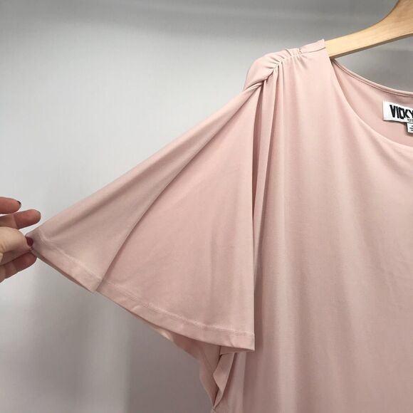 Vicky Tiel Dress Womens XL Pink Sheath Flutter Short Sleeve Flounce Hem Lace - Picture 3 of 7